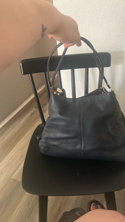 Black Leather Tote Coach Handbag with Gold Hardware