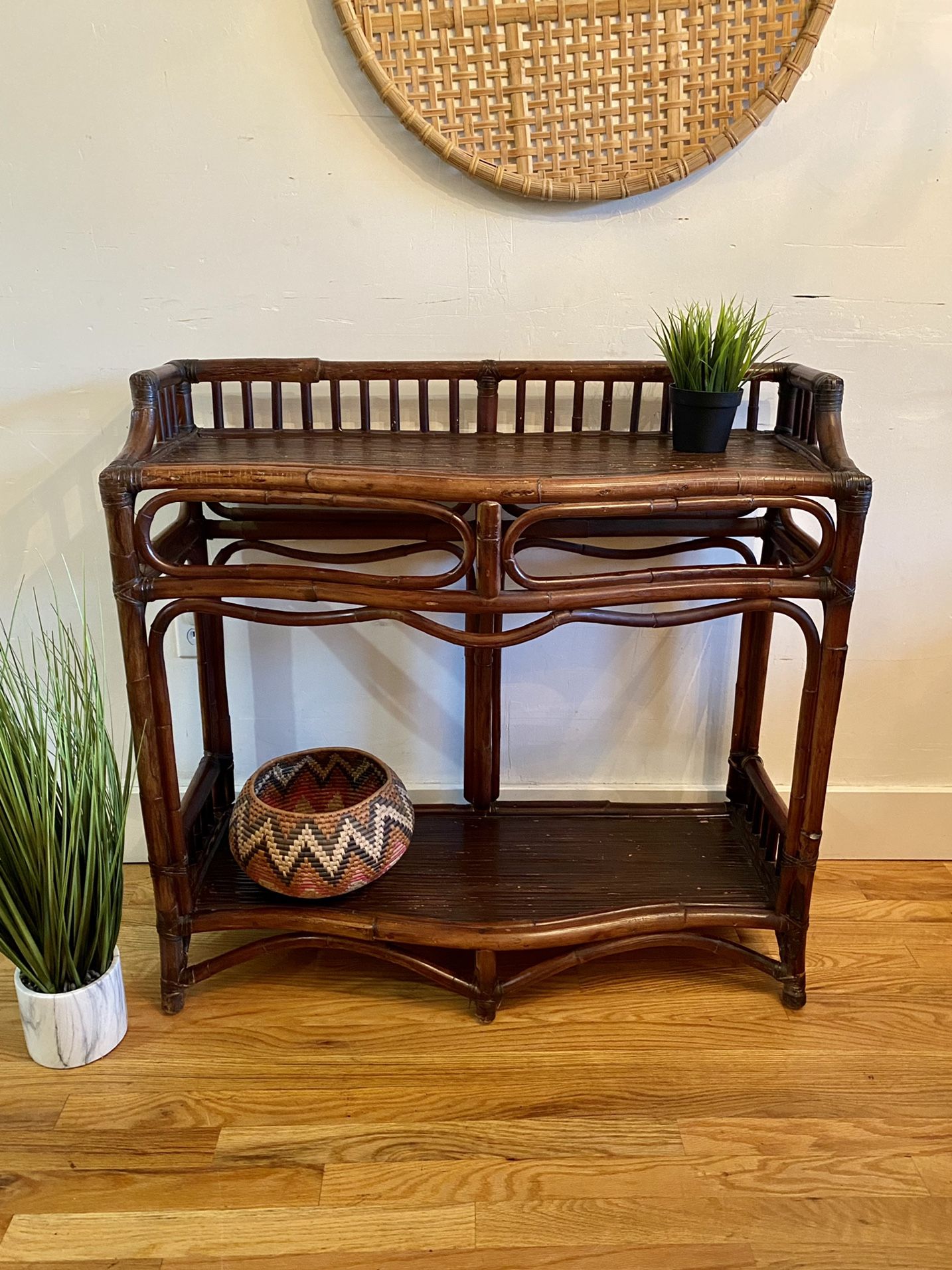 Vintage Mid Century Boho Wicker Rattan Buffet / Sideboard / Sofa Table