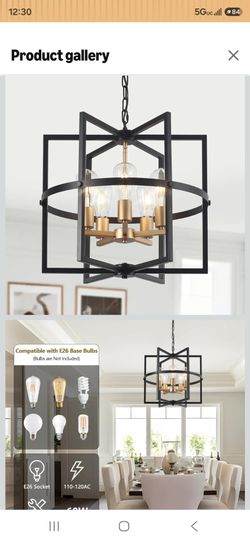 QMNHAU
19'' Black and Gold Chandeliers for Dining Room, 5-Light Modern Farmhouse Industrical Pendant Light Fixture Rustic Geometric Hanging Chandelier