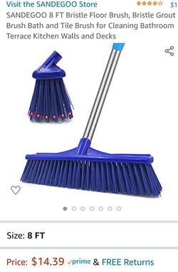 SANDEGOO 8 FT Bristle Floor Brush, Bristle Grout Brush Bath and Tile Brush for Cleaning Bathroom Terrace Kitchen Walls and Decks