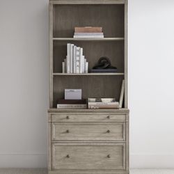 4 Pieces Pottery Barn Bookcase, File Drawer, Glass Cabinet