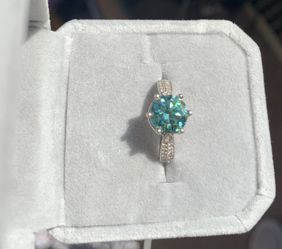 Blue Green 2ct moissanite ring