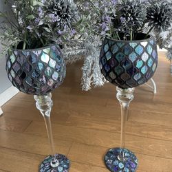 Glass candle decor 16.5 inches tall - flowers not included (2) multi purpose 