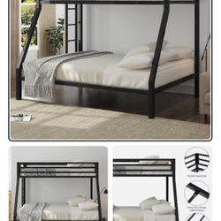 The Sifurni Twin Over Full Bunk Bed Frame in Matte Black