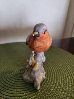 Chaffinch Bird Figurine on Tree Stump
