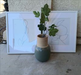 Ceramic Vase and Framed Art Prints Set