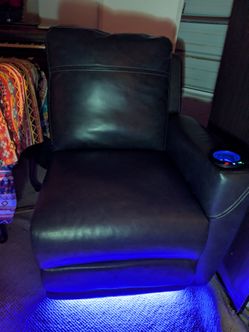 Dark Leather Power Recliner with LED Lighting