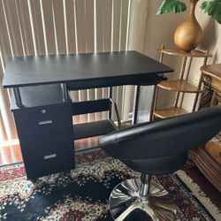  Black Desk Wooden And Metal With Black Swivel Chair  (Two Available For Sale) 