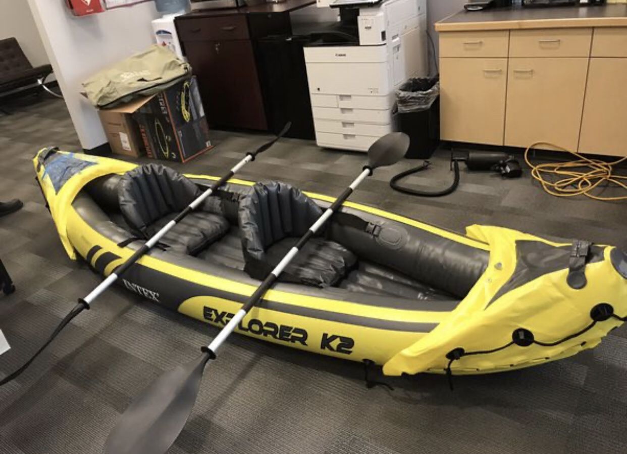Pontoon Boat + minnkota trolling motor + 2-Person Inflatable Kayak