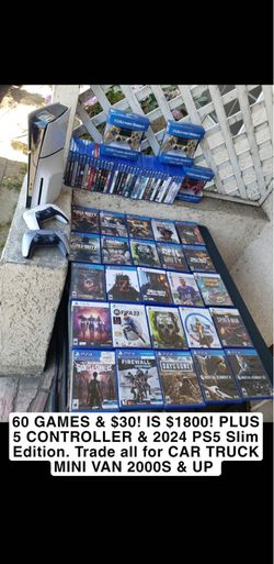 15 Zombies Call of Duty Games. 4 Controllers. 2024 PS5 Slim New disc edition. All Poké Cards. For $3200! Firm. Or Trade for Car or Cash & trade welcom
