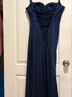 Navy Blue Satin Formal Gown