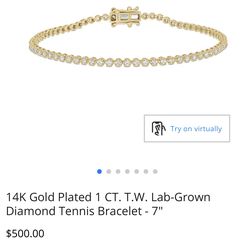 Brand New 14K Gold Plated 1 CT. T.W. Lab-Grown Diamond Tennis Bracelet - 7"