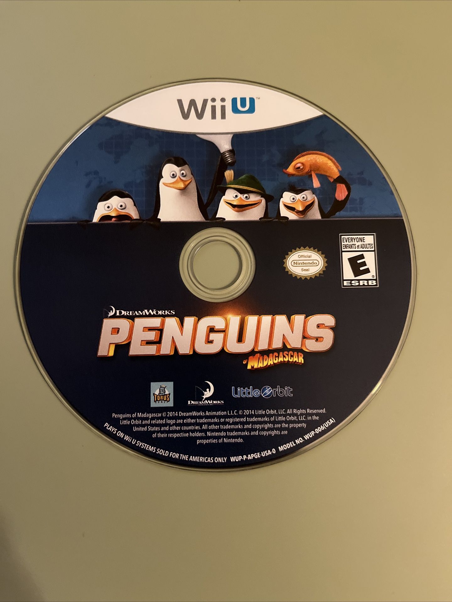 The Penguins of Madagascar (Nintendo Wii U, 2014) Disc Only