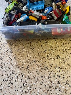Bin of Hot Wheels and Matchbox