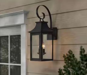 Hampton Bay Flaxton 24 in. Black Outdoor Barn Wall Lamp with Clear Glass Shade