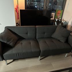 Modern Dark Gray Sofa – Converts into a Bed!