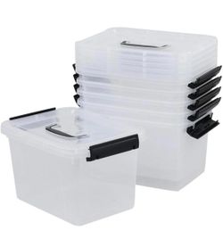 Farmoon 6 Quart Clear Lidded Storage Bin, Plastic Container Box, 6 Packs