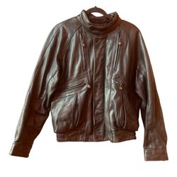 Men's Harley Davidson Black Leather Jacket Lined Size 44 Zip Front Pockets