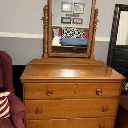 Vintage Maple Dresser With Mirror 