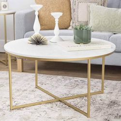 New Modern Round Coffee Table Gold and White