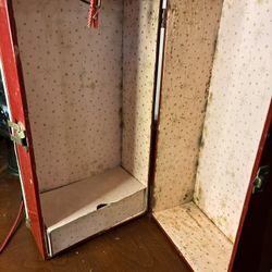 Vintage 1950s Metal Red Doll Carrying Case Trunk 13x6x6 Inches Wardrobe Storage