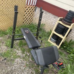 BENCH WITH 25 Ib Bar And Curl.