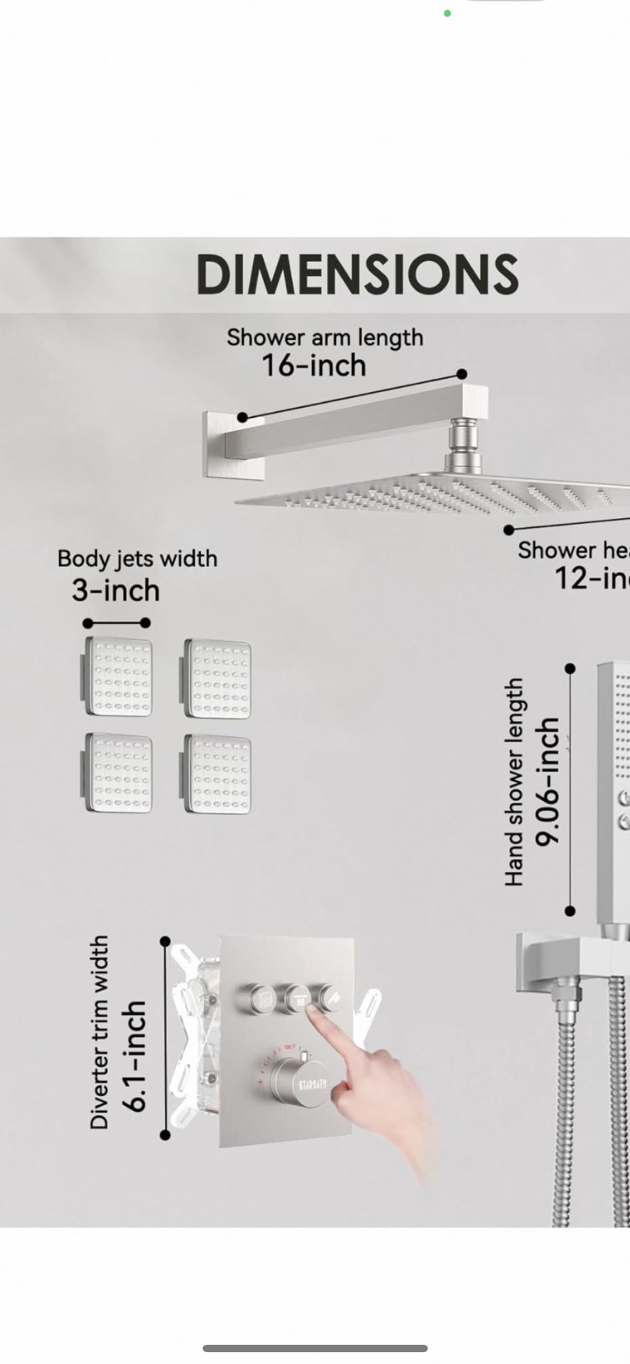 Shower Faucets Sets Brushed Nickel Shower Systems, STARBATH 12" Rain Shower with 2 in 1 Handheld and 4 Body Jets, Can Use All at Once, 15L