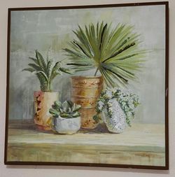 Elegant Hand-Painted Botanical Wall Art – Gold Accent Frame | Designer Statement Piece