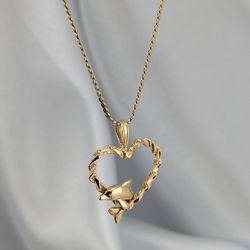 C10▪️✨💛🐬14K Yellow Gold Heart Dolphin Love Pendant🐬💛✨