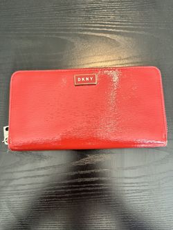 Red DKNY Patent Sutton Wallet, Glossy Red Texture, Full Accordion Zipper