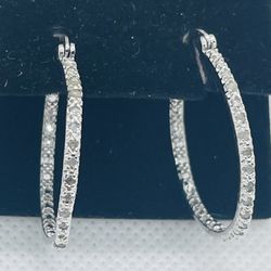 .925 Sterling Silver Diamond Inside Out, Medium/Large Size Earrings 1/3 Carat 3.25 Grams 