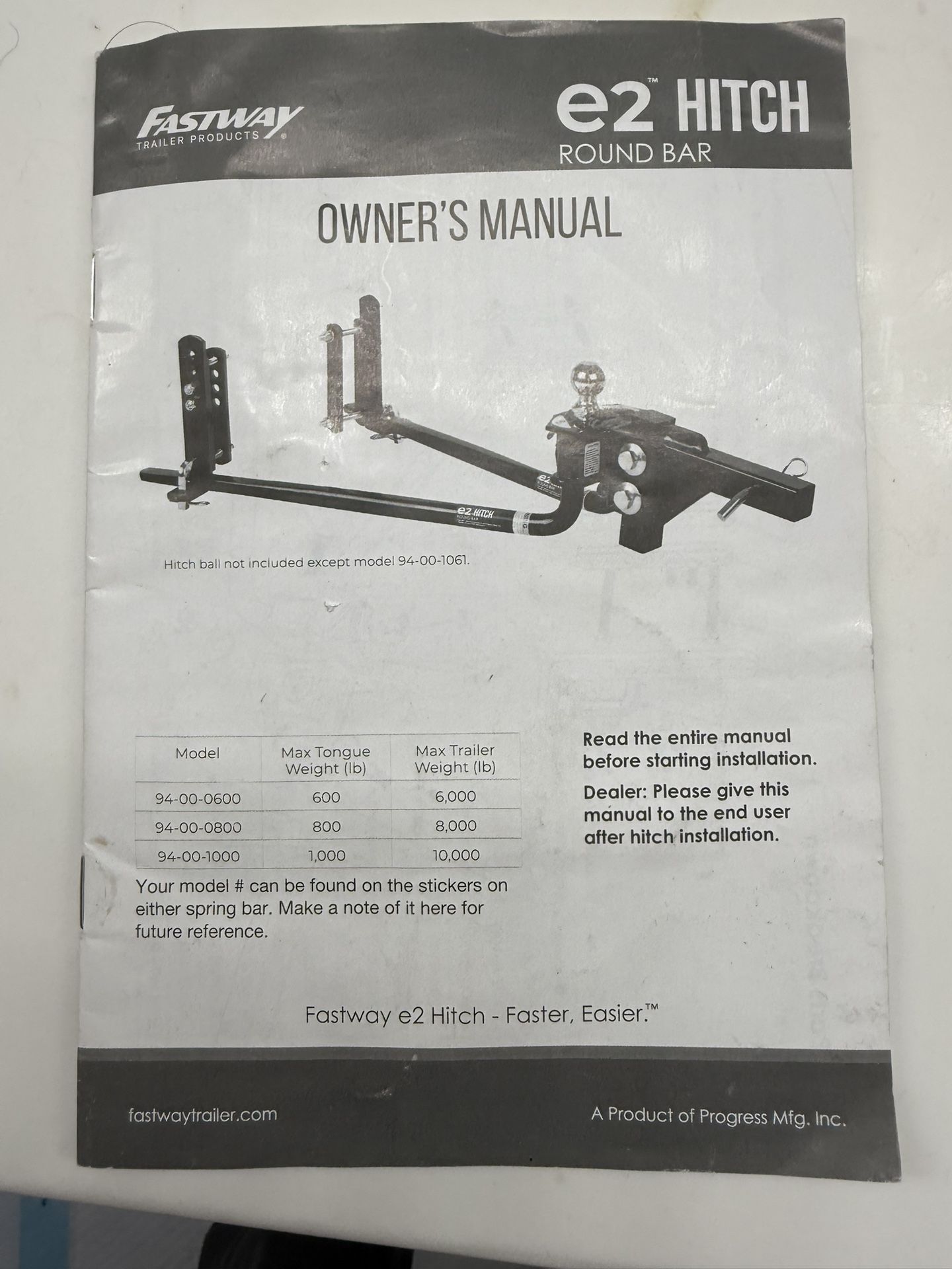 Fastway E2 Round bar, 10,000 Lb Capacity, Weight Distributing Hitch