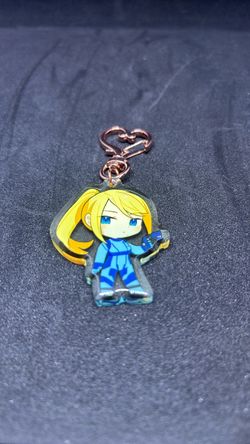 Zero suit samus aran keychain custom pink heart charm gaming