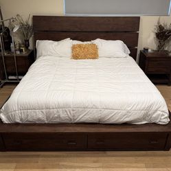 Real Wood Bed ( With Storage ) And Night Stand Set -  