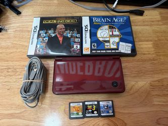Nintendo DSi XL Burgundy Handheld Console W/ Charger & 5 Games Tested Working   The Nintendo DSi XL Burgundy Handheld Console is a red-colored gaming 