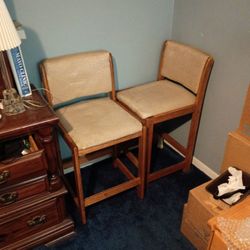 2 Wooden Stools Gold  24 Inch High  18 Inch Wide