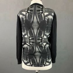 Black Large Wool Cardigan Button Up Akris Punto Hand Design Pattern Back Long Sleeve