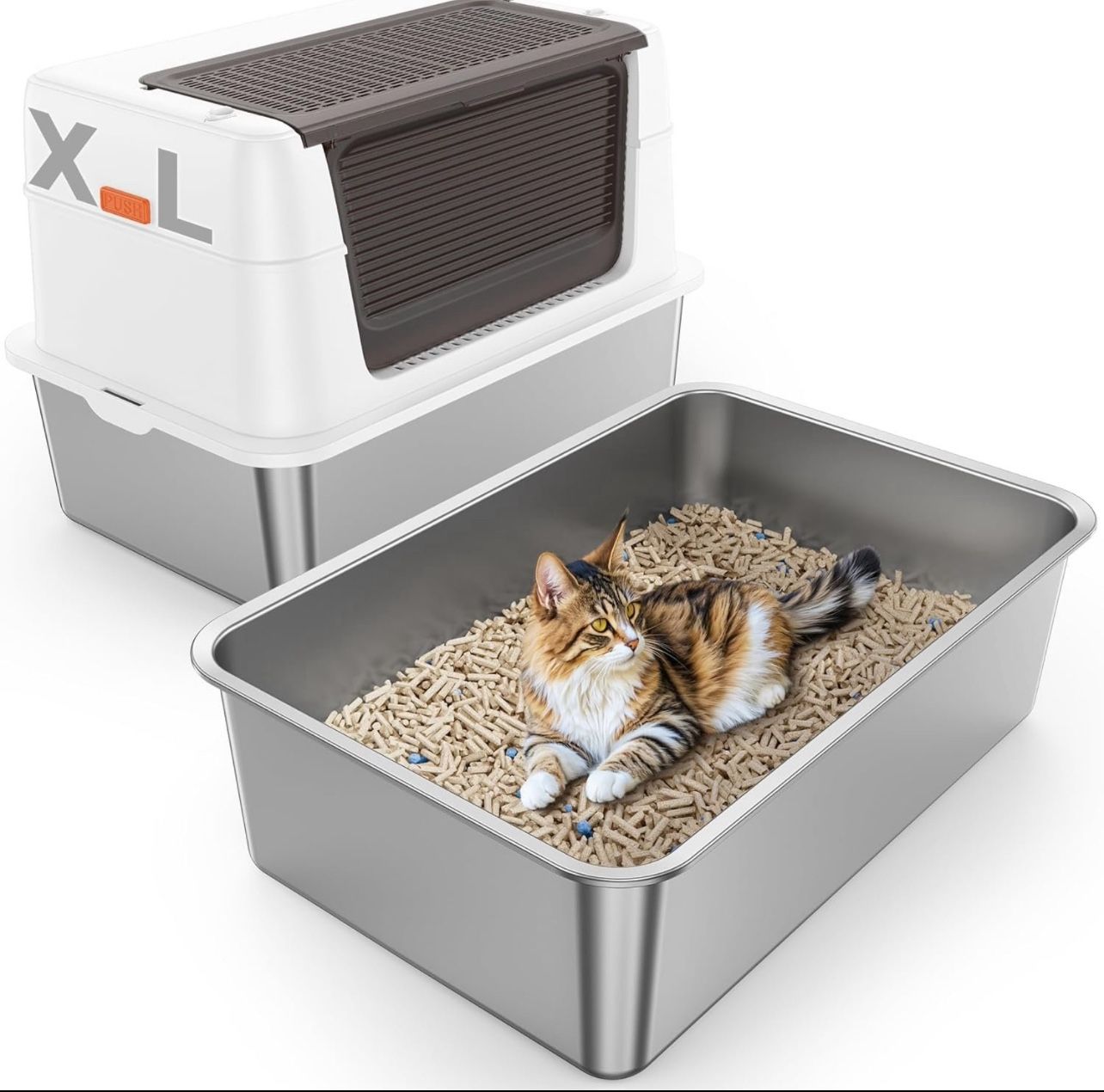 NEW XL Stainless Steel Cat Litter Box with Lid