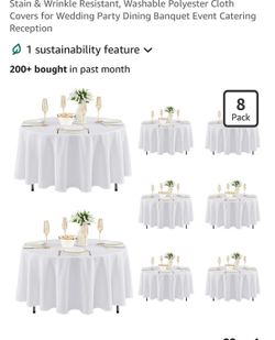 Fitable 8 Pack White Round Tablecloths 84 Inch for 36"-60" Tables