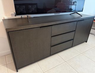 Modern Solid Wood TV Stand - Dark Brown