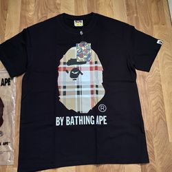brand new size medium bape x burberry tee shirt