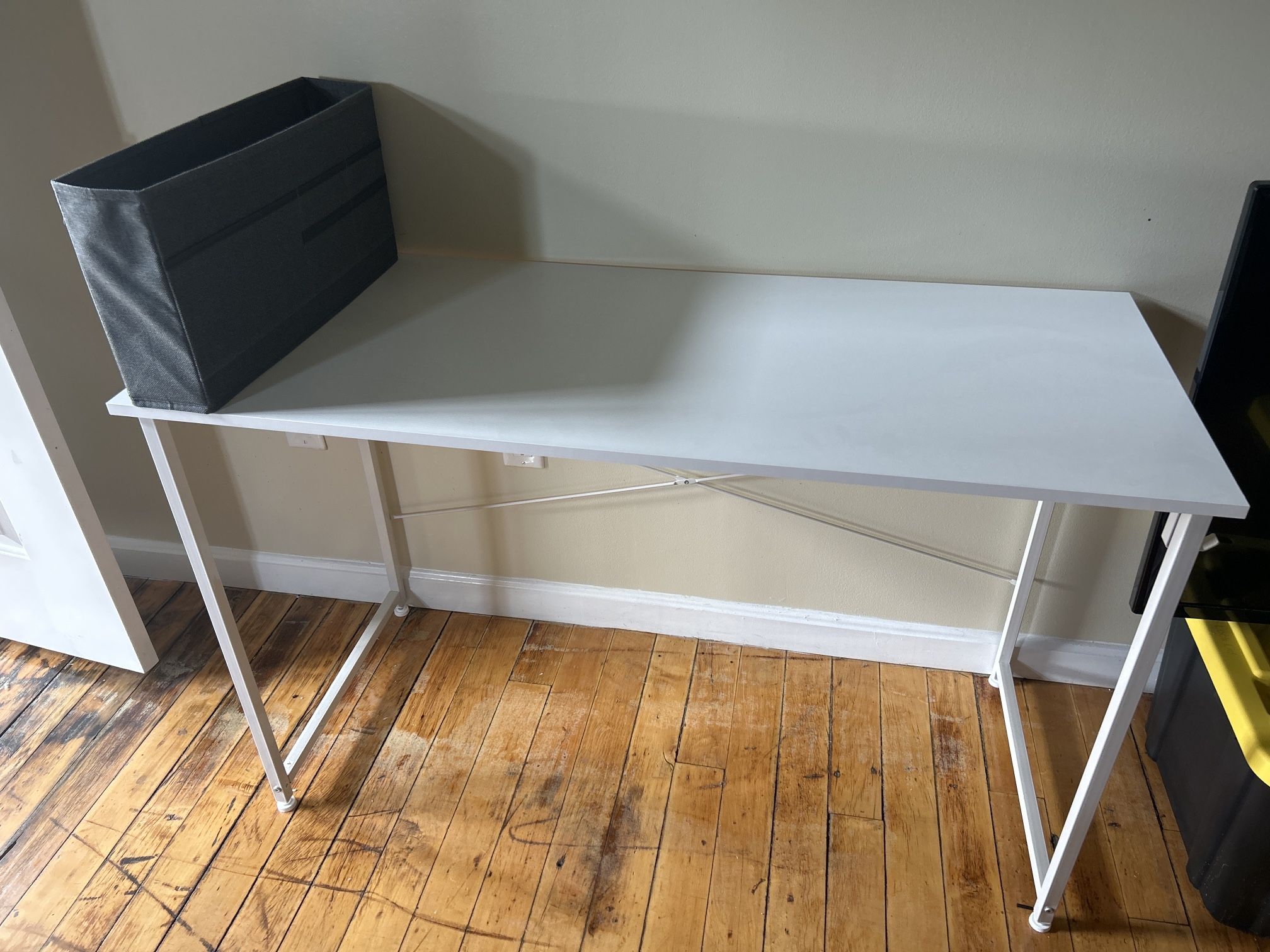 Modern White Desk with Storage Bin