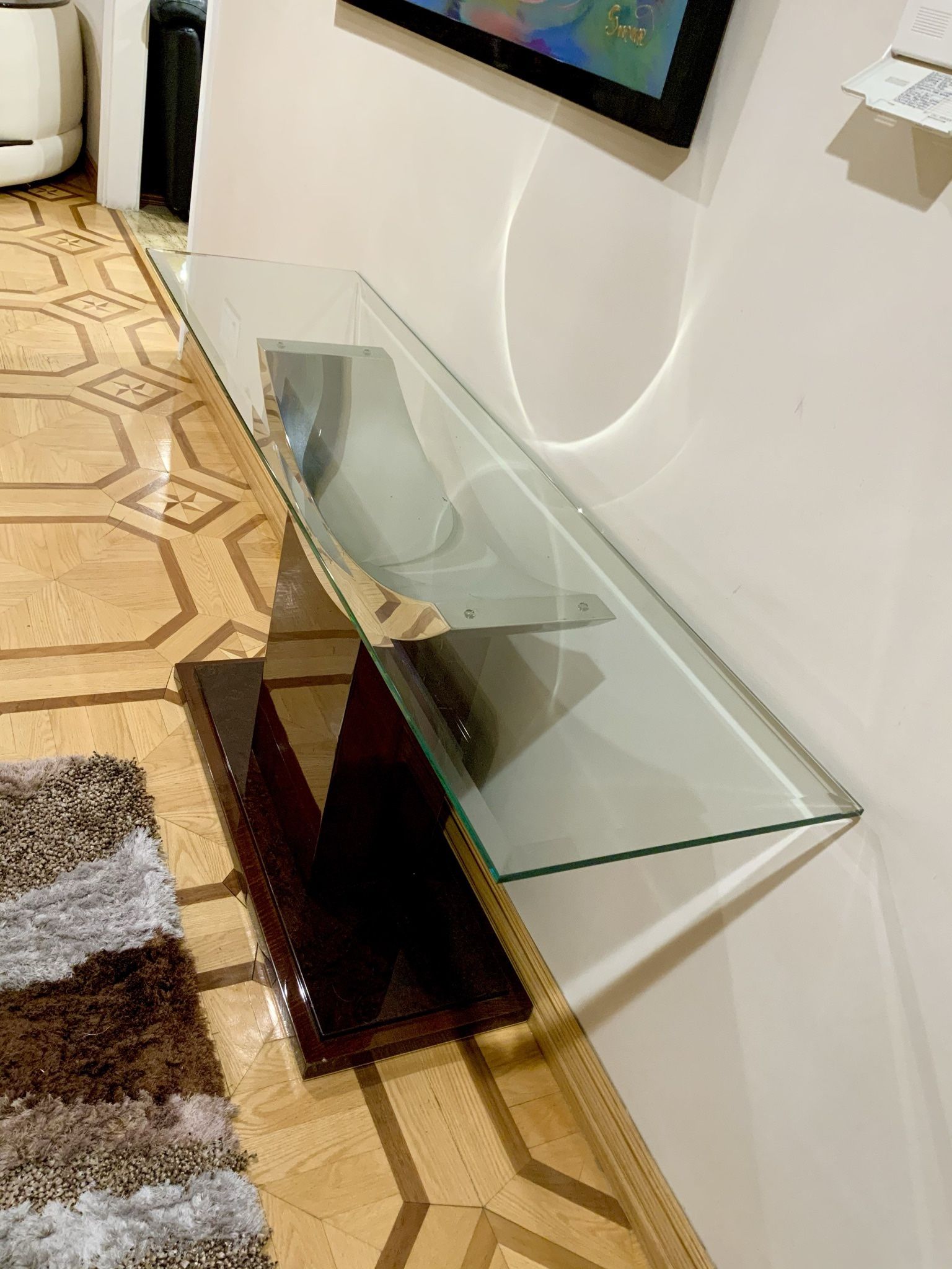 🐝 Mid Century MOdern Brown glassTop COnsole CredenZA SIde TABLE
