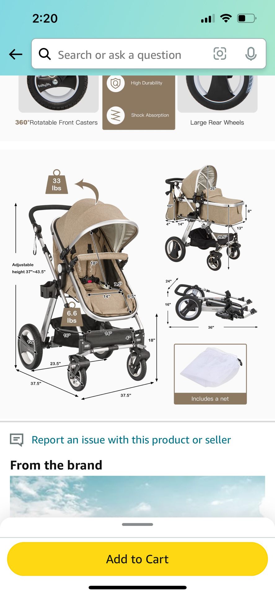 Baby Joy Convertible Stroller 