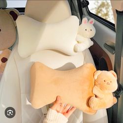 Car Headrest Pillow 2PCS Plush Bear ＆ Bunny Car