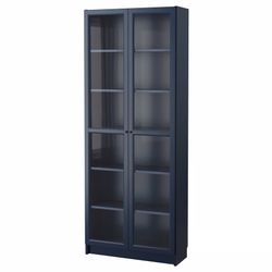 IKEA Billy Bookcase Glass Doors Navy Blue x2