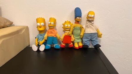 Vintage The Simpsons Plush Dolls Set - Homer, Marge, Bart (x2), Lisa - 1990s Collectibles