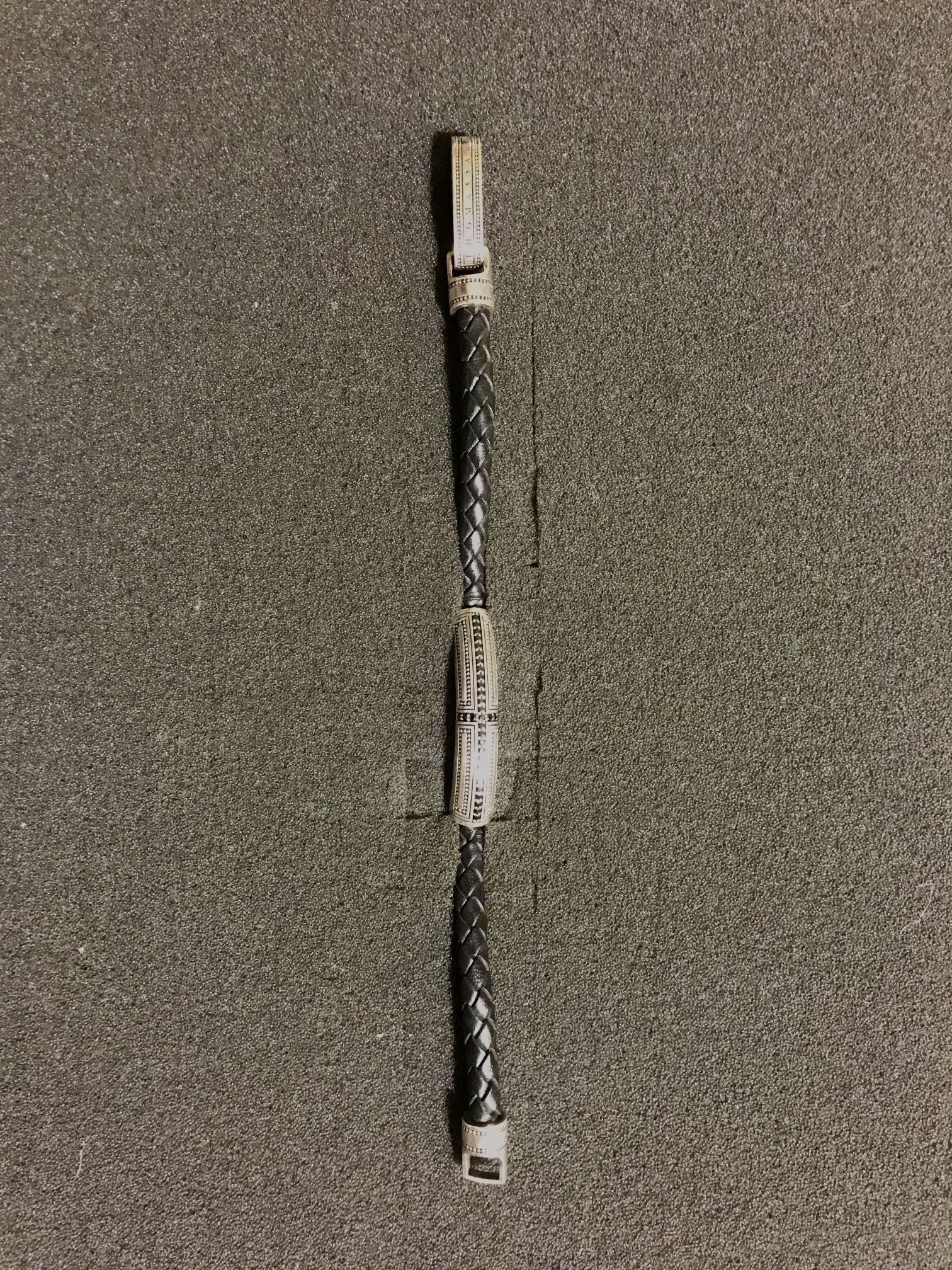 Men’s Thomas Sabot Silver, Stone & Leather Cross Bracelet