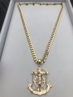 14k Gold filled Cuban link chain with anchor charm
