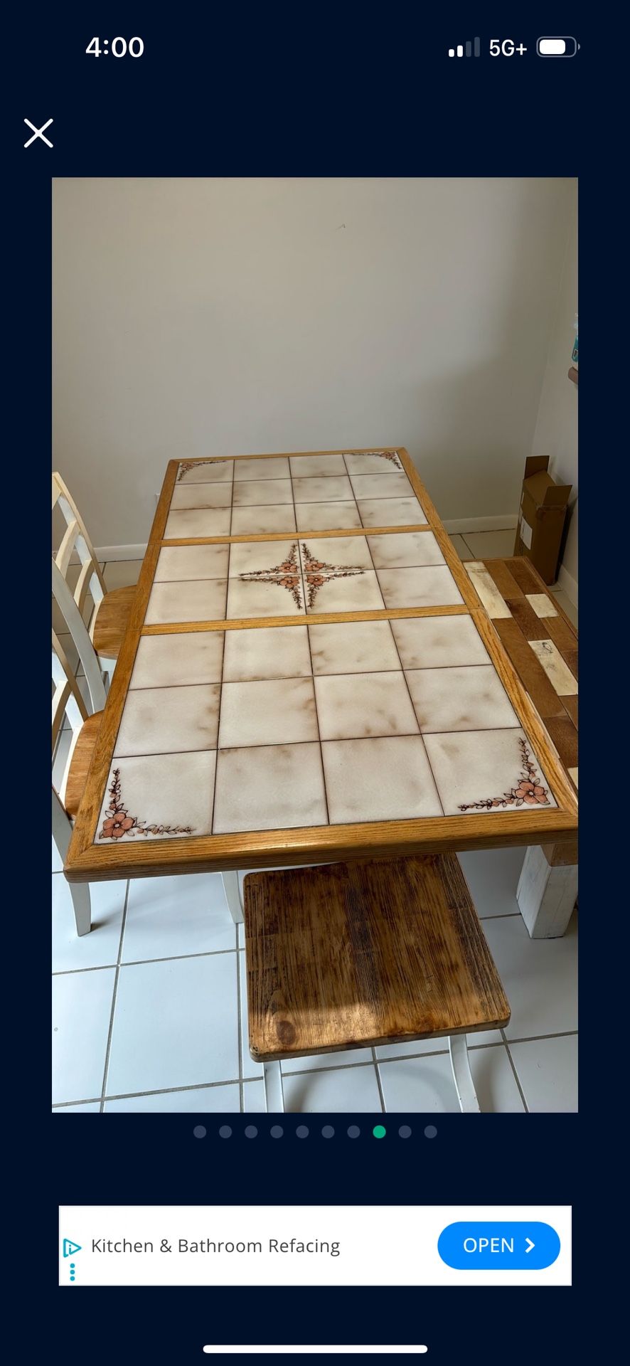 100% Wood Table With Tile And Extension Leaf